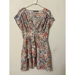 ZARA HIGH WAISTED VNECK TIERED RUFFLE HEM MINI HIPPIE SEXY DANCE BEACH DATE L